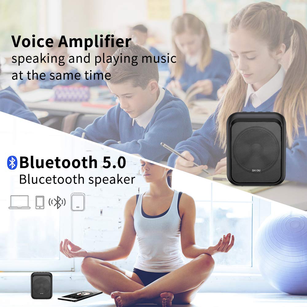 SHIDU Mini Voice Amplifier Portable Rechargeable Bluetooth Speaker with Wired Microphone Headset 10W 1800mAh PA system Supports